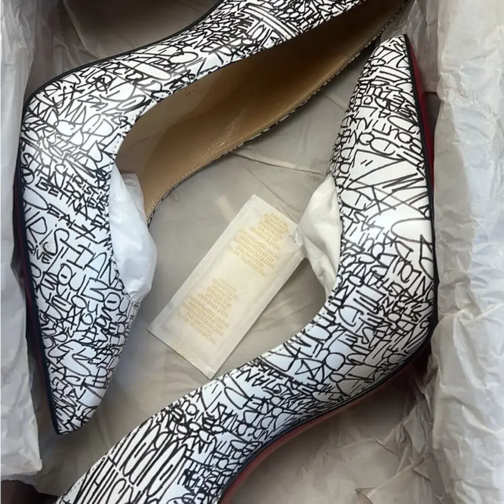 Christian Louboutin Stiletto Pumps White Black Luxurious Texture Size EU 37 NWT